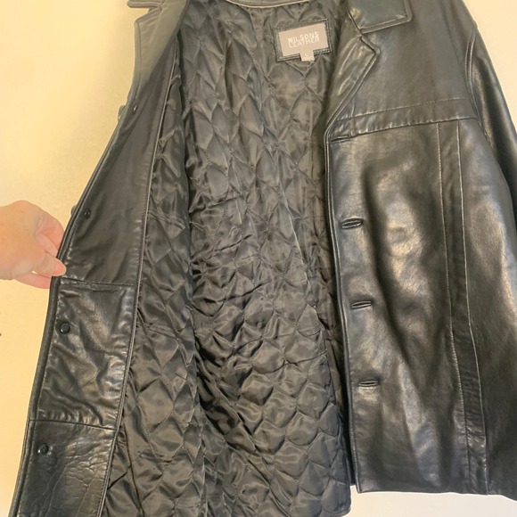 Wilsons Leather Mens L Black Leather Car Coat Quilted Lining Button Front Jacket - Picture 15 of 16